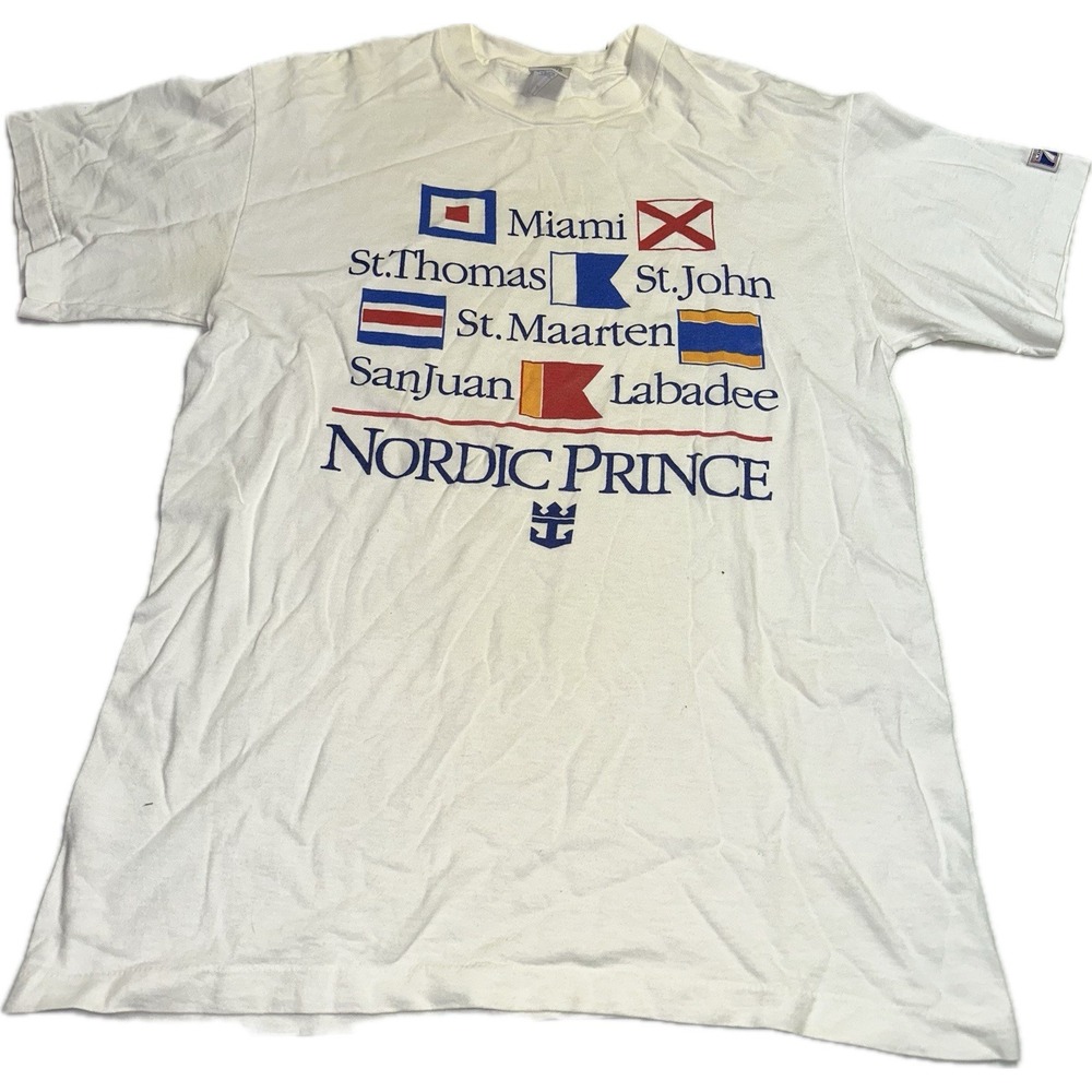 Vintage 90's Logo 7 Single Stitch Cruise‎ T-Shirt Men's M Royal Caribbean White